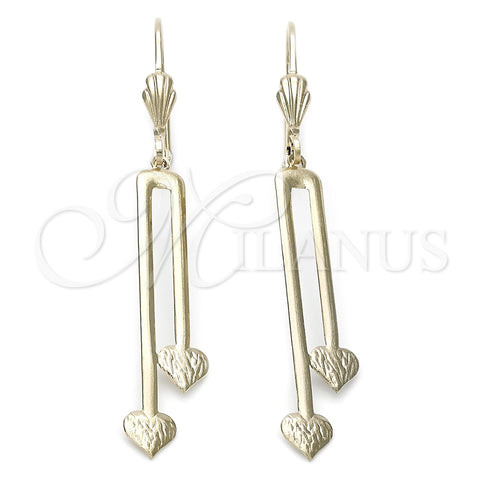 Oro Laminado Long Earring, Gold Filled Style Heart Design, Polished, Golden Finish, 77.01