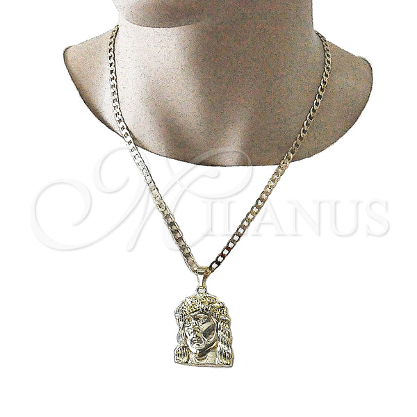 Oro Laminado Religious Pendant, Gold Filled Style Jesus Design, Diamond Cutting Finish, Golden Finish, 5.187.005