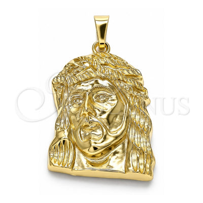 Oro Laminado Religious Pendant, Gold Filled Style Jesus Design, Diamond Cutting Finish, Golden Finish, 5.187.005