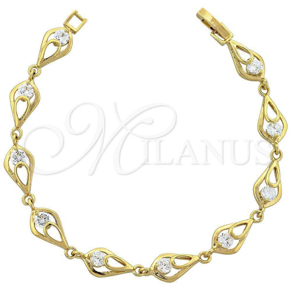 Oro Laminado Fancy Bracelet, Gold Filled Style with White Cubic Zirconia, Polished, Golden Finish, 5.055.011 (08 MM Thickness, 8 Inches Length)