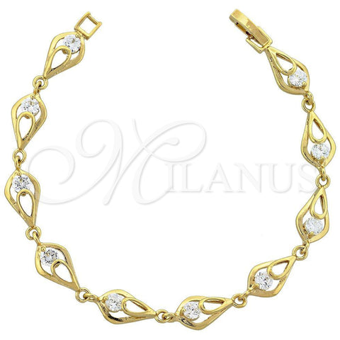 Oro Laminado Fancy Bracelet, Gold Filled Style with White Cubic Zirconia, Polished, Golden Finish, 5.055.011 (08 MM Thickness, 8 Inches Length)