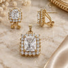 Oro Laminado Earring and Pendant Adult Set, Gold Filled Style with White Cubic Zirconia, Polished, Golden Finish, 5.055.005