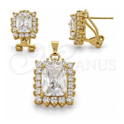 Oro Laminado Earring and Pendant Adult Set, Gold Filled Style with White Cubic Zirconia, Polished, Golden Finish, 5.055.005