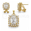 Oro Laminado Earring and Pendant Adult Set, Gold Filled Style with White Cubic Zirconia, Polished, Golden Finish, 5.055.005
