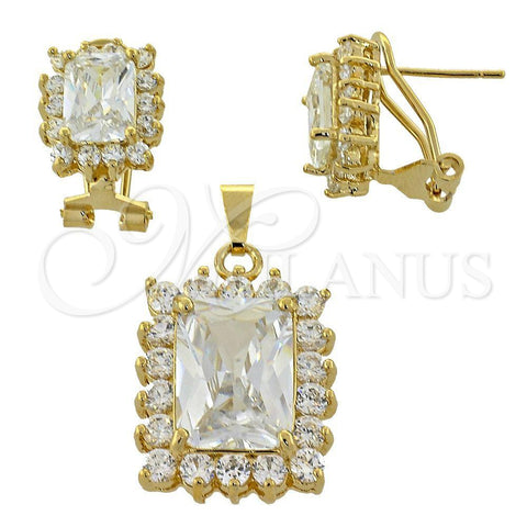 Oro Laminado Earring and Pendant Adult Set, Gold Filled Style with White Cubic Zirconia, Polished, Golden Finish, 5.055.005