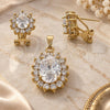 Oro Laminado Earring and Pendant Adult Set, Gold Filled Style with White Cubic Zirconia, Polished, Golden Finish, 5.055.002