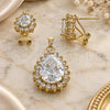 Oro Laminado Earring and Pendant Adult Set, Gold Filled Style Teardrop Design, with White Cubic Zirconia, Polished, Golden Finish, 5.055.004