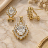 Oro Laminado Earring and Pendant Adult Set, Gold Filled Style with White Cubic Zirconia, Polished, Golden Finish, 5.055.001
