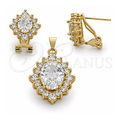 Oro Laminado Earring and Pendant Adult Set, Gold Filled Style with White Cubic Zirconia, Polished, Golden Finish, 5.055.001