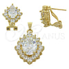 Oro Laminado Earring and Pendant Adult Set, Gold Filled Style with White Cubic Zirconia, Polished, Golden Finish, 5.055.001