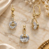 Oro Laminado Earring and Pendant Adult Set, Gold Filled Style with White Cubic Zirconia, Polished, Golden Finish, 5.054.009