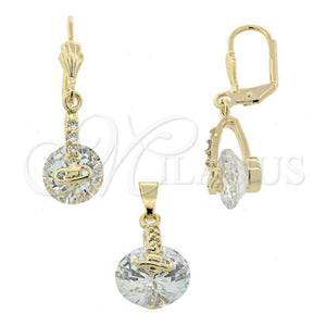 Oro Laminado Earring and Pendant Adult Set, Gold Filled Style with White Cubic Zirconia, Polished, Golden Finish, 5.054.009