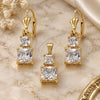 Oro Laminado Earring and Pendant Adult Set, Gold Filled Style with White Cubic Zirconia, Polished, Golden Finish, 5.054.007