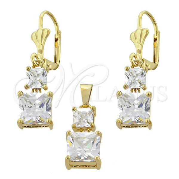 Oro Laminado Earring and Pendant Adult Set, Gold Filled Style with White Cubic Zirconia, Polished, Golden Finish, 5.054.007