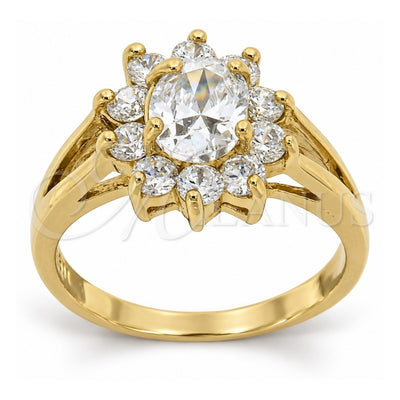 Oro Laminado Multi Stone Ring, Gold Filled Style Flower Design, with White Cubic Zirconia, Polished, Golden Finish, 5.055.007.06 (Size 6)