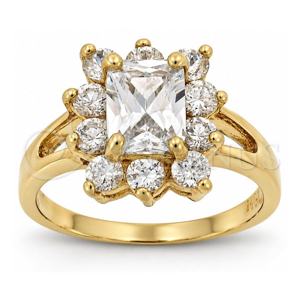 Oro Laminado Multi Stone Ring, Gold Filled Style with White Cubic Zirconia, Polished, Golden Finish, 5.055.008.06 (Size 6)