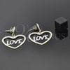 Oro Laminado Dangle Earring, Gold Filled Style Heart Design, Polished, Two Tone, 5.095.014