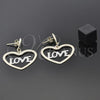 Oro Laminado Dangle Earring, Gold Filled Style Heart Design, Polished, Two Tone, 5.095.014