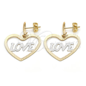 Oro Laminado Dangle Earring, Gold Filled Style Heart Design, Polished, Two Tone, 5.095.014