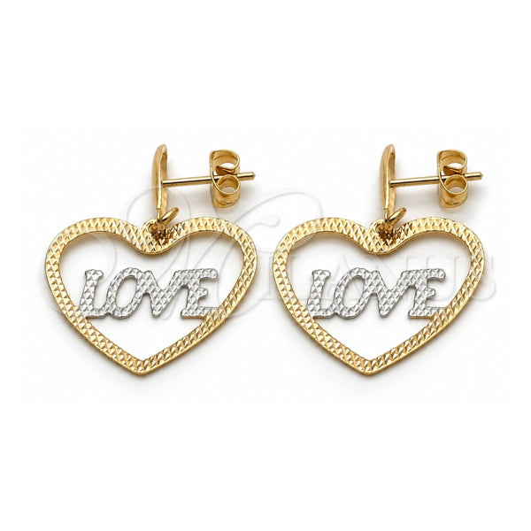 Oro Laminado Dangle Earring, Gold Filled Style Heart Design, Polished, Two Tone, 5.095.014