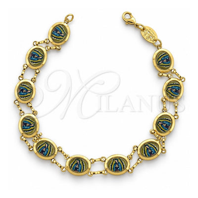 Oro Laminado Fancy Bracelet, Gold Filled Style Guadalupe Design, Polished, Golden Finish, 5.217.008.1 (10 MM Thickness, 8 Inches Length)