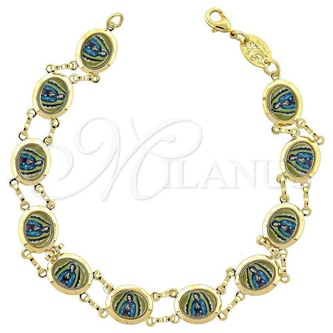Oro Laminado Fancy Bracelet, Gold Filled Style Guadalupe Design, Polished, Golden Finish, 5.217.008.1 (10 MM Thickness, 8 Inches Length)