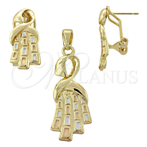 Oro Laminado Earring and Pendant Adult Set, Gold Filled Style Polished, Tricolor, 5.061.004