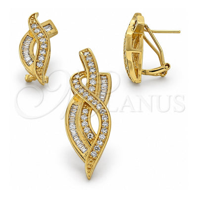 Oro Laminado Earring and Pendant Adult Set, Gold Filled Style with White Cubic Zirconia, Polished, Golden Finish, 5.054.004