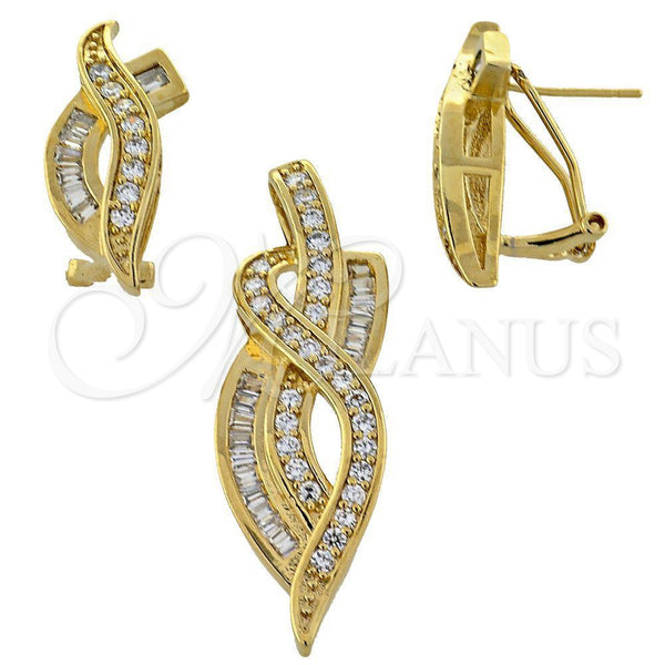 Oro Laminado Earring and Pendant Adult Set, Gold Filled Style with White Cubic Zirconia, Polished, Golden Finish, 5.054.004