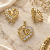 Oro Laminado Earring and Pendant Adult Set, Gold Filled Style Heart Design, with White Cubic Zirconia, Polished, Golden Finish, 5.054.001