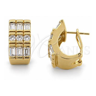 Oro Laminado Earring and Pendant Adult Set, Gold Filled Style Baguette Design, with White Cubic Zirconia, Polished, Golden Finish, 5.054.005