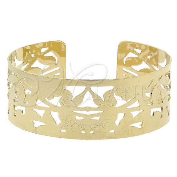 Oro Laminado Individual Bangle, Gold Filled Style Leaf Design, Diamond Cutting Finish, Golden Finish, 5.232.011 (25 MM Thickness, One size fits all)