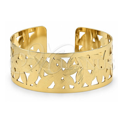 Oro Laminado Individual Bangle, Gold Filled Style Leaf Design, Diamond Cutting Finish, Golden Finish, 5.232.013 (25 MM Thickness, One size fits all)