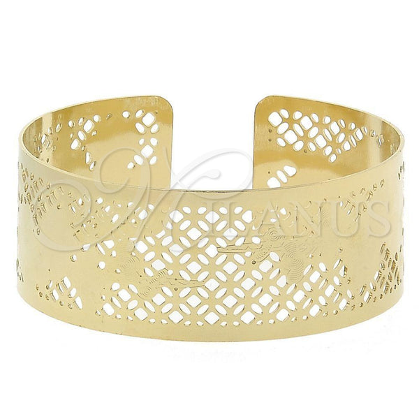 Oro Laminado Individual Bangle, Gold Filled Style Flower Design, Diamond Cutting Finish, Golden Finish, 5.232.009 (25 MM Thickness, One size fits all)