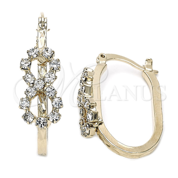 Oro Laminado Medium Hoop, Gold Filled Style Infinite Design, with White Cubic Zirconia, Polished, Golden Finish, 5.140.012