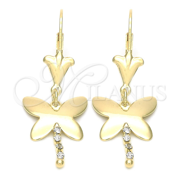 Oro Laminado Long Earring, Gold Filled Style Butterfly Design, with White Cubic Zirconia, Polished, Golden Finish, 72.007