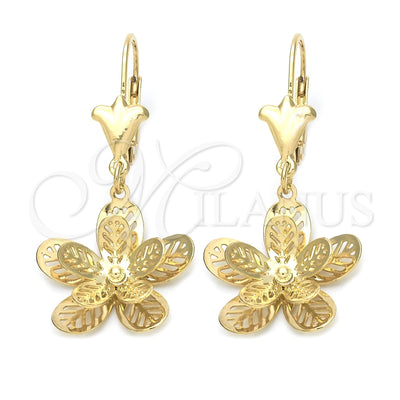 Oro Laminado Dangle Earring, Gold Filled Style Flower Design, Polished, Golden Finish, 89.014