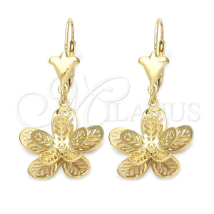 Oro Laminado Dangle Earring, Gold Filled Style Flower Design, Polished, Golden Finish, 89.014