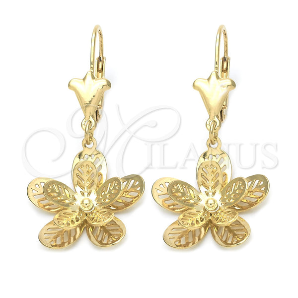 Oro Laminado Dangle Earring, Gold Filled Style Flower Design, Polished, Golden Finish, 89.014