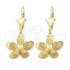 Oro Laminado Dangle Earring, Gold Filled Style Flower Design, Polished, Golden Finish, 89.014