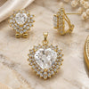 Oro Laminado Earring and Pendant Adult Set, Gold Filled Style Heart Design, with White Cubic Zirconia, Polished, Golden Finish, 5.055.003