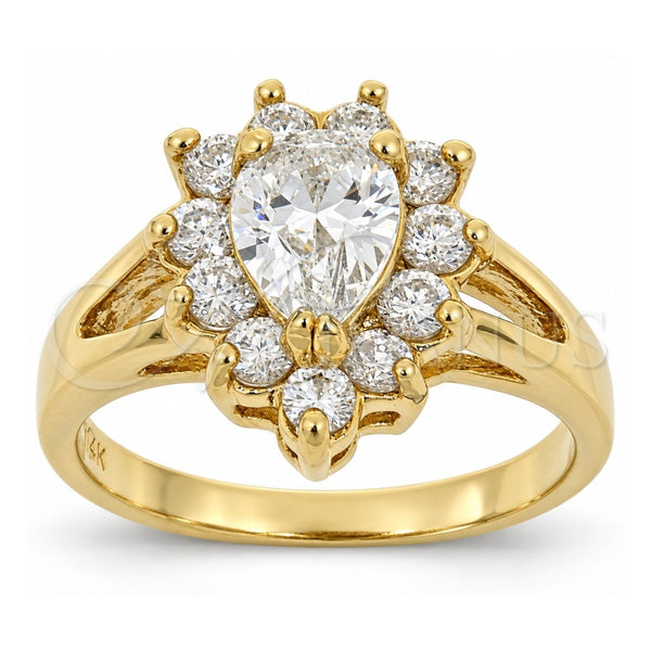 Oro Laminado Multi Stone Ring, Gold Filled Style Teardrop and Cluster Design, with White Cubic Zirconia, Polished, Golden Finish, 5.055.010.06 (Size 6)