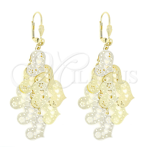 Oro Laminado Chandelier Earring, Gold Filled Style Heart Design, Polished, Golden Finish, 5.094.010