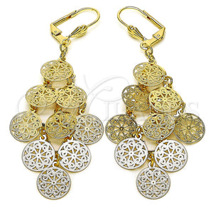 Oro Laminado Chandelier Earring, Gold Filled Style Flower Design, Polished, Golden Finish, 080.006