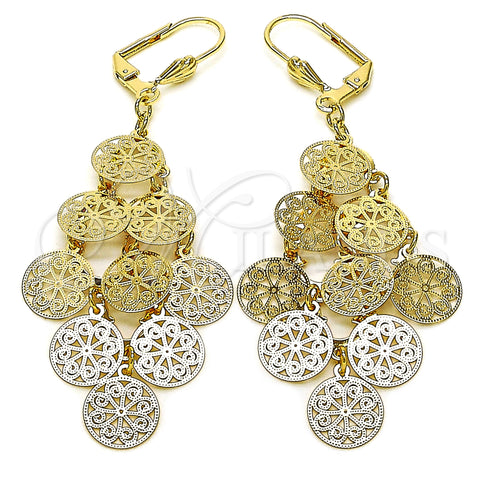 Oro Laminado Chandelier Earring, Gold Filled Style Flower Design, Polished, Golden Finish, 080.006
