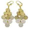 Oro Laminado Chandelier Earring, Gold Filled Style Flower Design, Polished, Golden Finish, 080.006