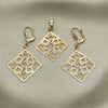 Oro Laminado Earring and Pendant Adult Set, Gold Filled Style Polished, Golden Finish, 11.005