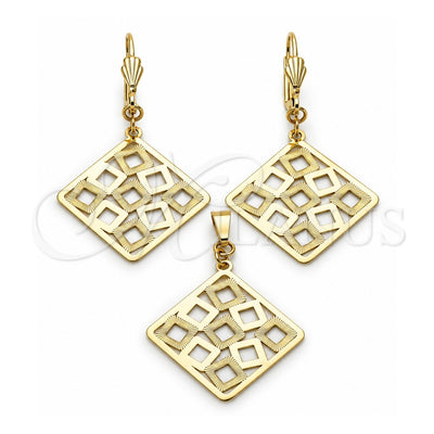 Oro Laminado Earring and Pendant Adult Set, Gold Filled Style Polished, Golden Finish, 11.005