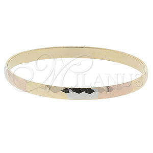 Oro Laminado Individual Bangle, Gold Filled Style Diamond Cutting Finish, Tricolor, 03.63.0022 (06 MM Thickness, Size 5 (2.50 Diameter))