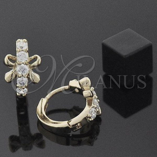 Oro Laminado Huggie Hoop, Gold Filled Style Bow Design, with White Cubic Zirconia, Polished, Golden Finish, 5.130.024